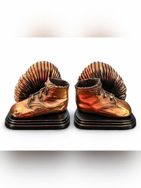 Vintage Bronze Baby Shoes Bookends Nursery Decor Metal Boots Retro Baby Room